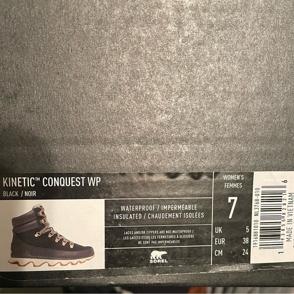 Sorel Women’s Kinetic Conquest WP Winter Lace Up Snow Boot Black Cream 7 - Picture 4 of 5